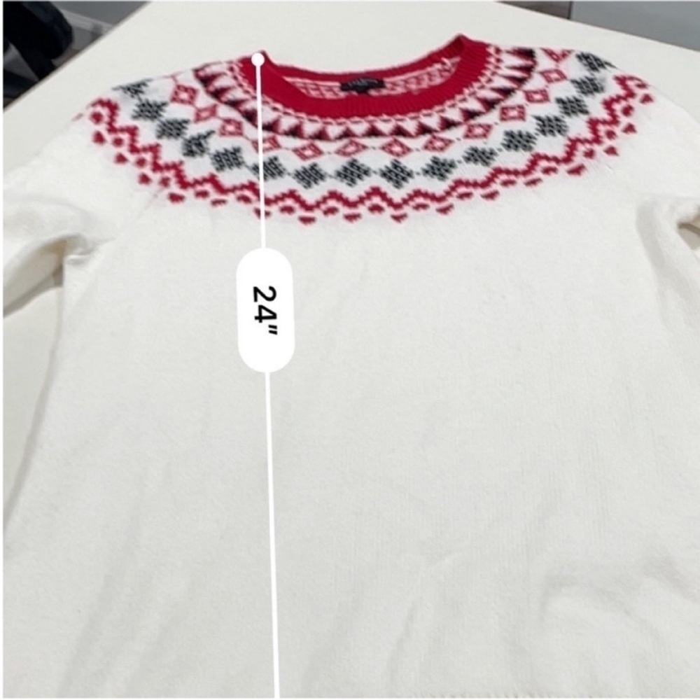Talbots Nordic Fair Isle White red Crewneck Sweater size small petite - Picture 4 of 8